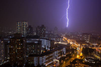 Aerial view of illuminated city against sky at night