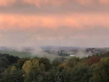 Scenic view of trees against sky during sunset