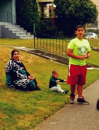 Boy playing in park