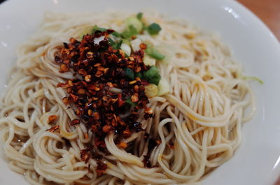 Close-up of noodles in plate