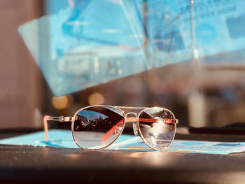 Sunglasses on a car dashboard