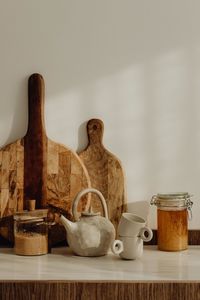 Close-up of containers on table