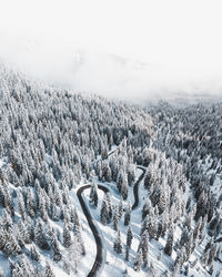 Scenic view of snow covered land against sky