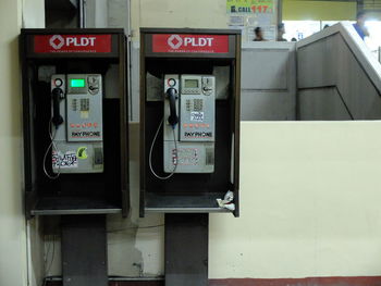 Close-up of telephone booth