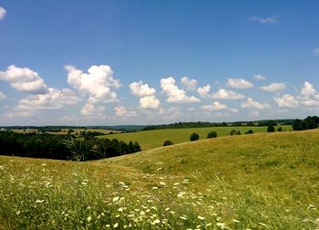 Scenic view of field against cloudy sky