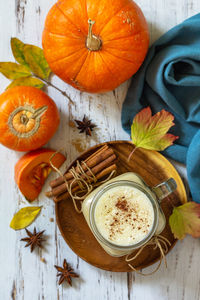 View of pumpkins on table