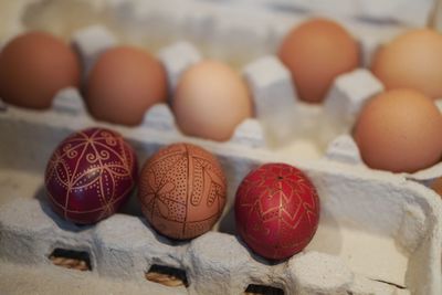 Close-up of easter eggs on table