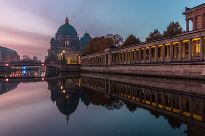 Reflection of building in water