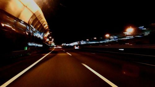 Light trails on road at night