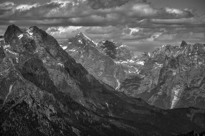 Scenic view of mountains against cloudy sky