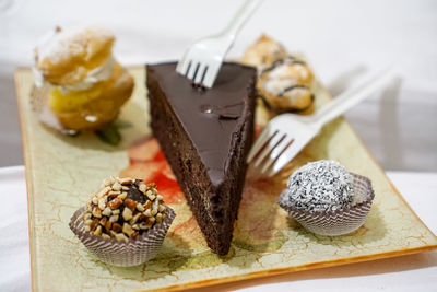 Close-up of dessert in plate on table