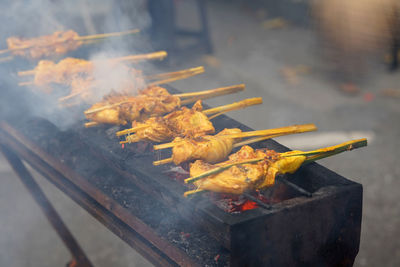 Close-up of bonfire on barbecue grill