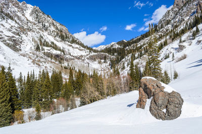 Hike to booth lake in the winter near vail, colorado, usa.