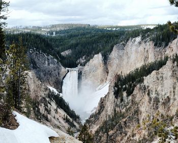 Panoramic view of snow covered mountains against sky