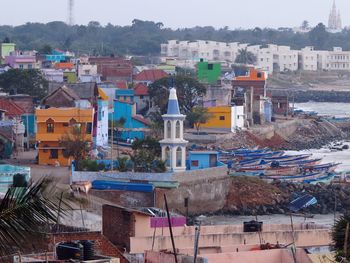 High angle view of buildings in city