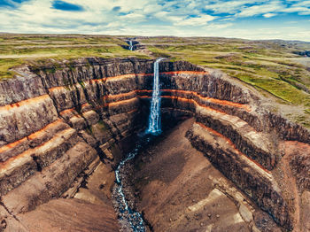 High angle view of water flowing through land