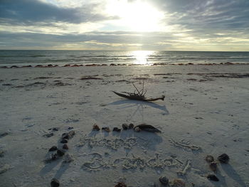 Scenic view of beach against sky during sunset