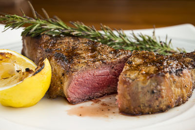 Close-up of fresh food in plate on table