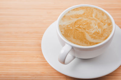 High angle view of coffee on table