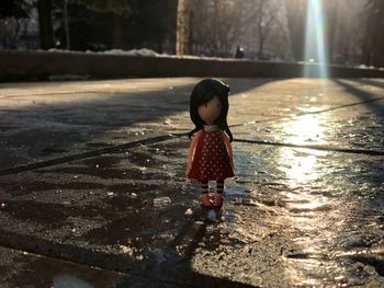 Rear view of woman standing in water