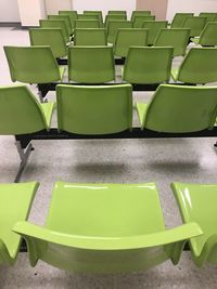 High angle view of chairs in row