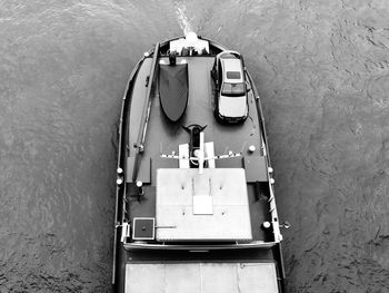 High angle view of boat sailing on water