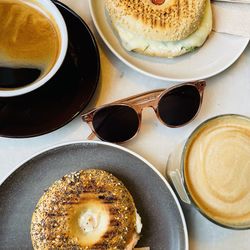 High angle view of coffee on table