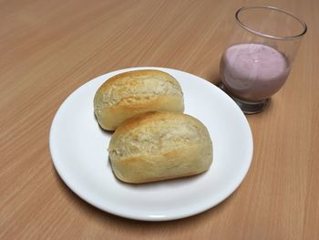 High angle view of breakfast on table