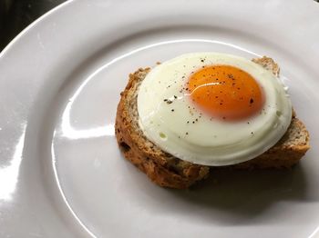High angle view of breakfast served in plate