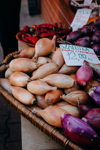 Close-up of shallots for sale at market