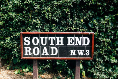 Information sign on road amidst trees in forest