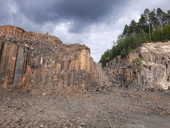 Rock formations on landscape against sky