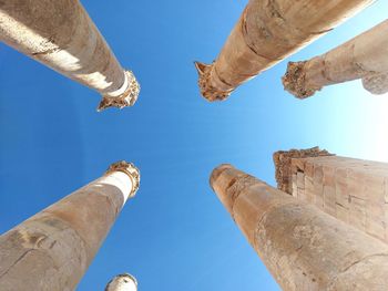 Low angle view of castle against clear blue sky