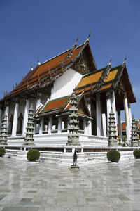 Low angle view of traditional building against clear sky