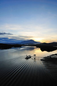 Scenic view of lake against sky during sunset