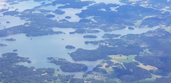 High angle view of lake against sky