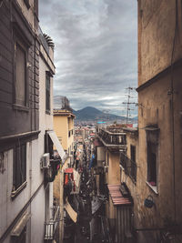 View of residence district in city with mountain in the distance 