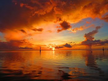 Scenic view of sea against orange sky