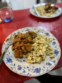 High angle view of food in plate on table