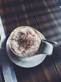 High angle view of coffee on table