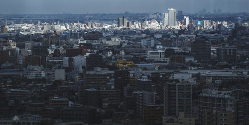 High angle view of buildings in city