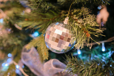 Selective focus of beautiful ornaments decorated at the christmas tree