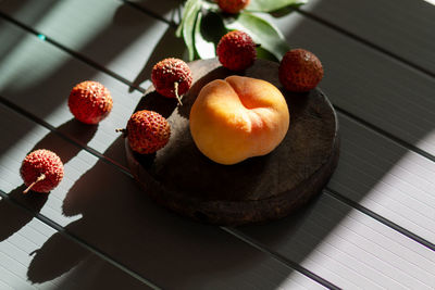 High angle view of fruits on table