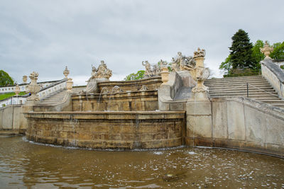 Statue of historic building against cloudy sky