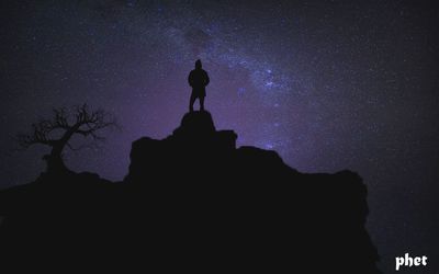 Silhouette man standing on rock against sky at night