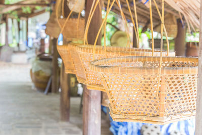 Close-up of empty chairs on table