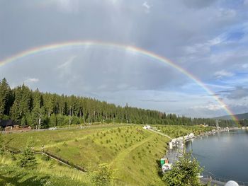 Scenic view of rainbow against sky