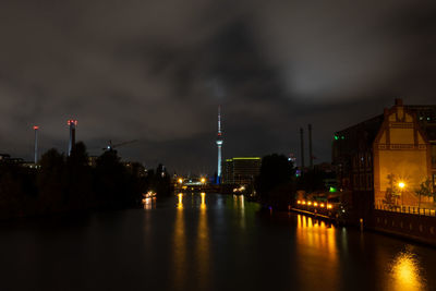 Illuminated buildings in city at night