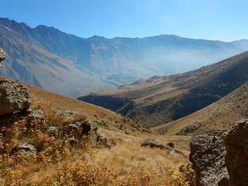 Scenic view of mountains against clear sky