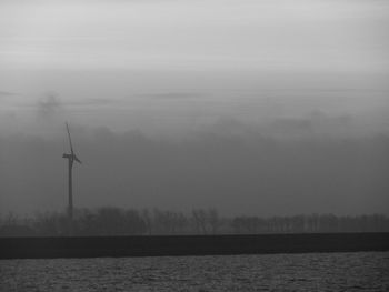 Scenic view of sea during foggy weather